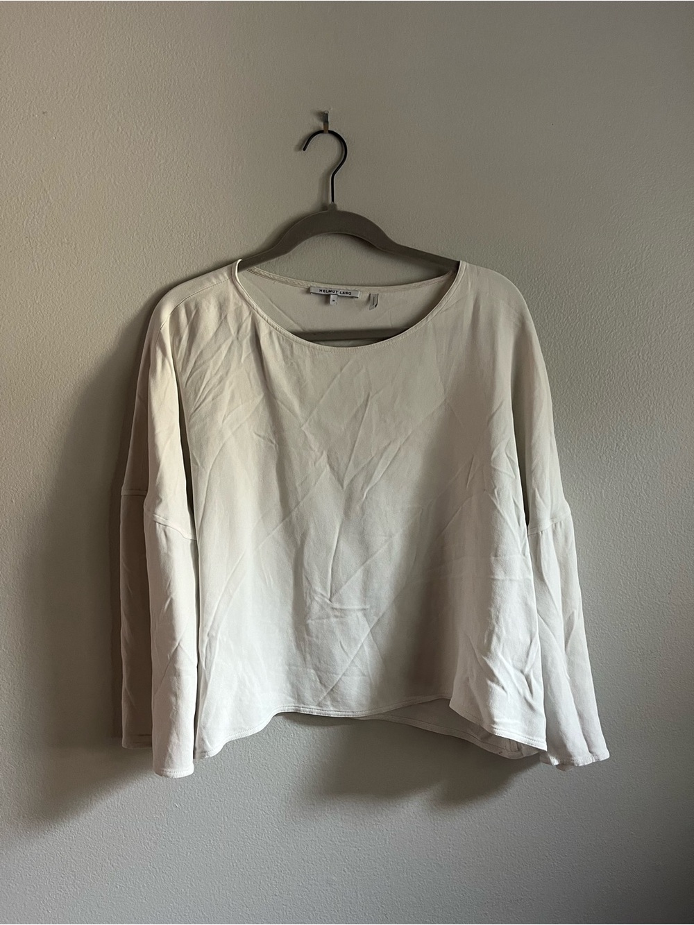 Helmut Lang Ivory Oversized Boxy Wide Sleeve Top Size M